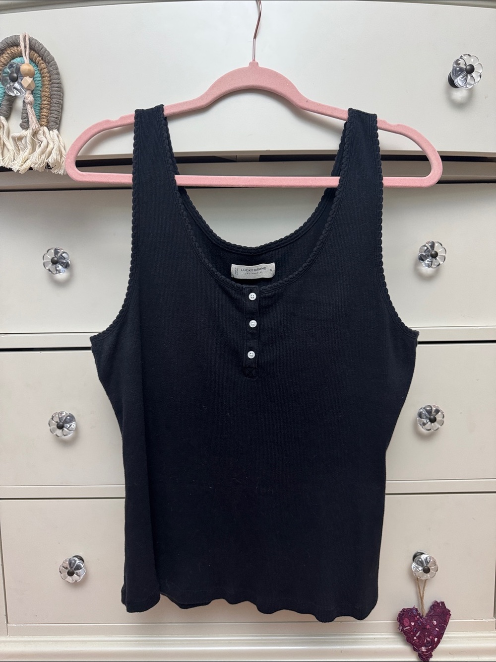 Lucky Brand Black Ribbed Henley Tank